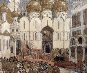 Een plein in het Kremlin van Moskou, decorontwerp voor de Proloog, Scene 2 uit de opera 